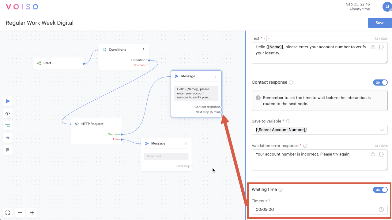 Flow Builder Digital Message Node Waiting Time Section