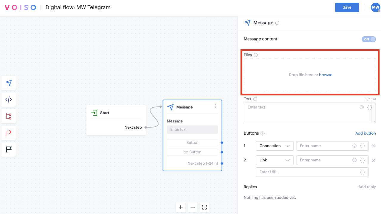 Flow Builder Message Node Telegram Files