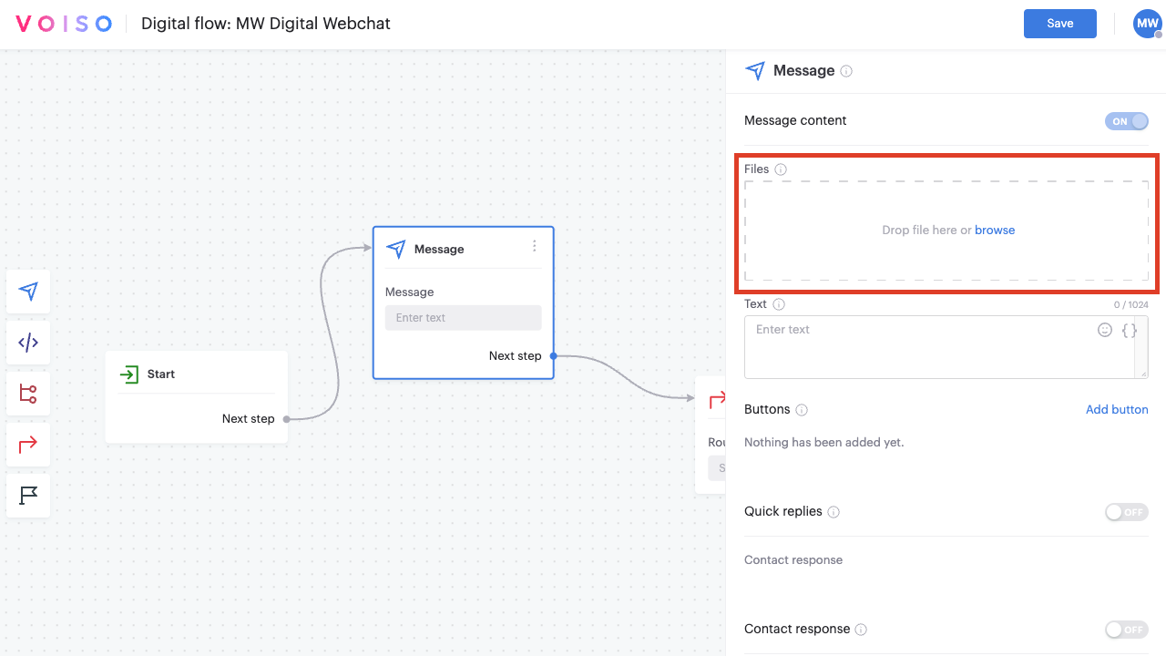 Flow Builder Message Node Webchat Files