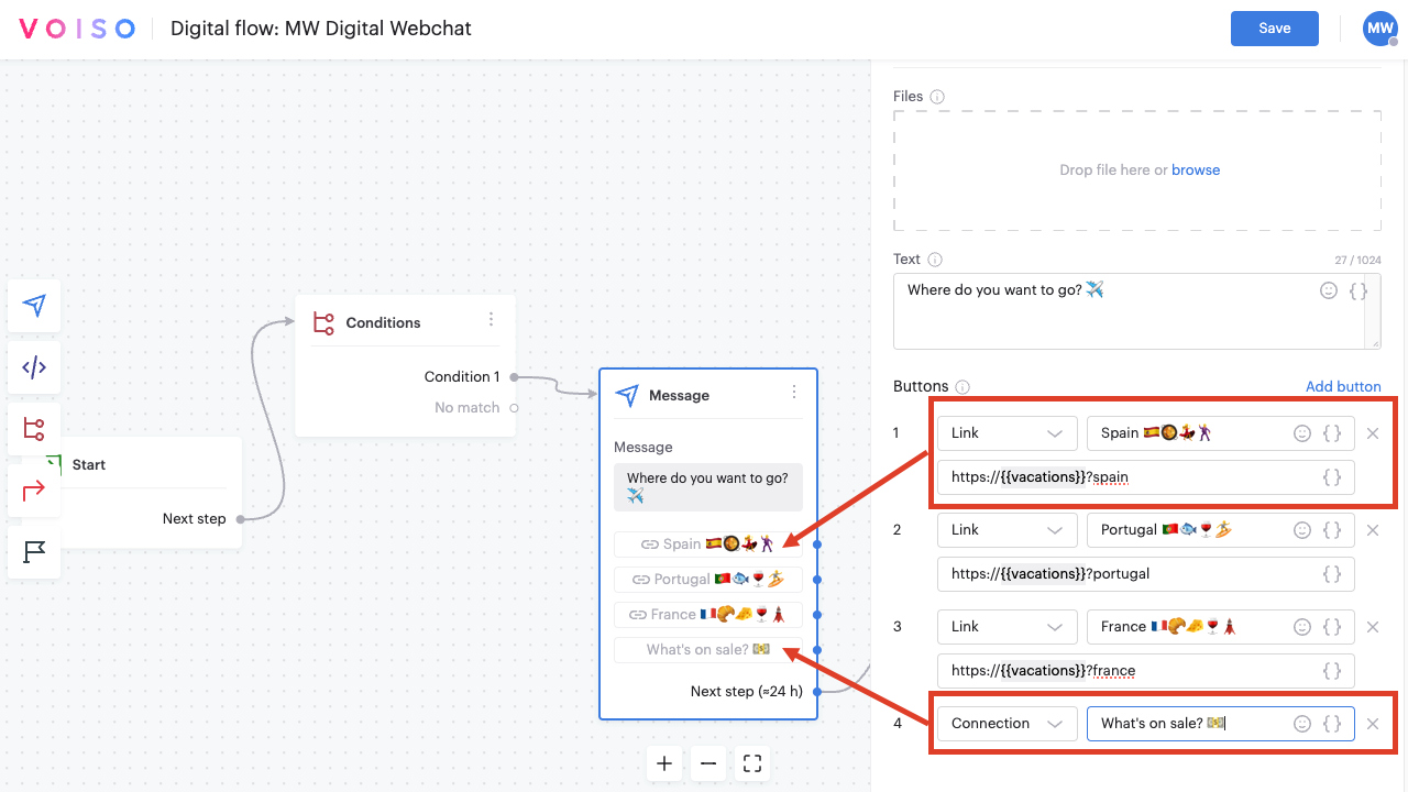 Flow Builder Message Node Webchat Inline Buttons