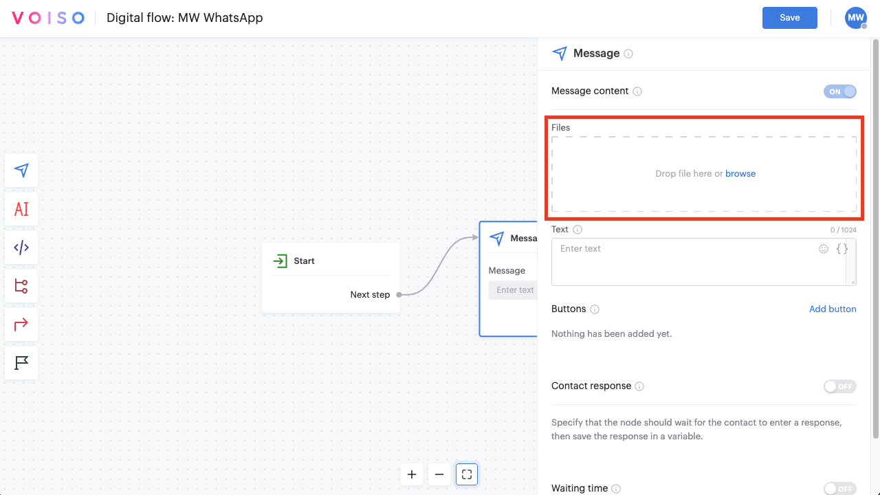 Flow Builder Message Node WhatsApp Files