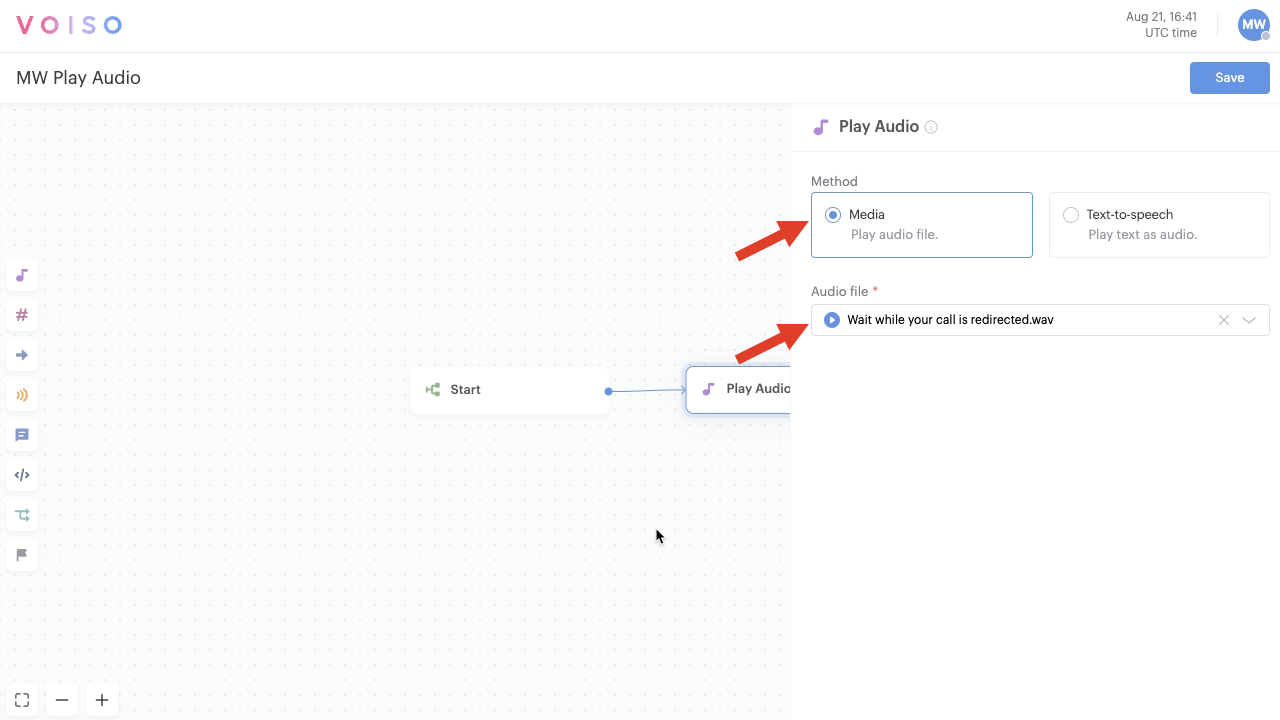 Flow Builder Play Audio Node Configuration Panel Media Option