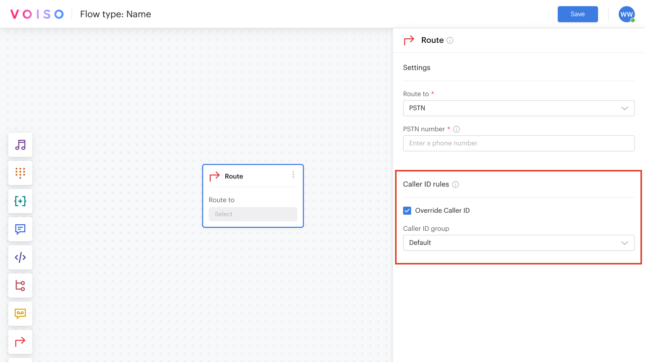 Flow Builder Route Node PSTN Caller ID Rules