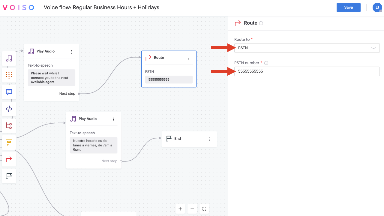 Flow Builder Route Node PSTN