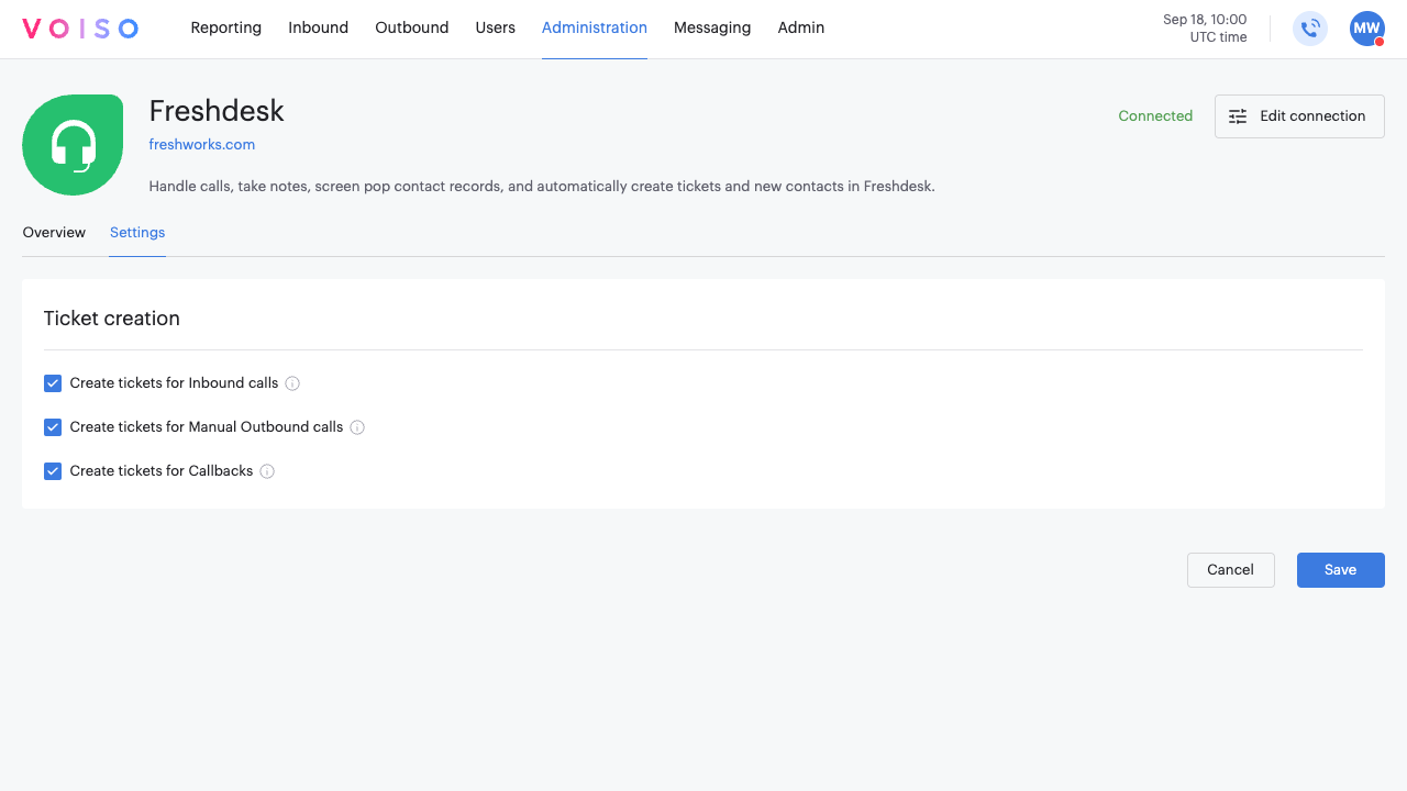 Freshdesk Integration Settings Tab