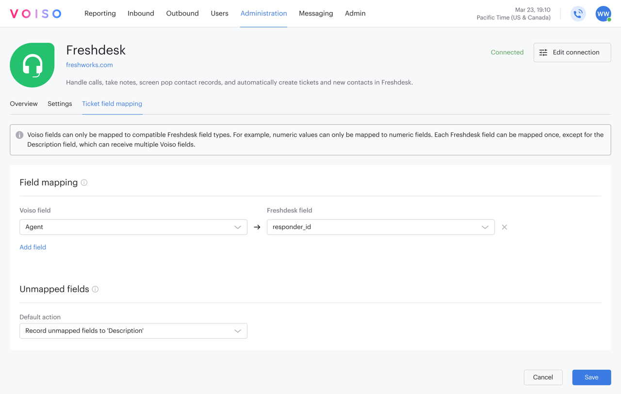 Freshdesk Integration Ticket Field Mapping Tab