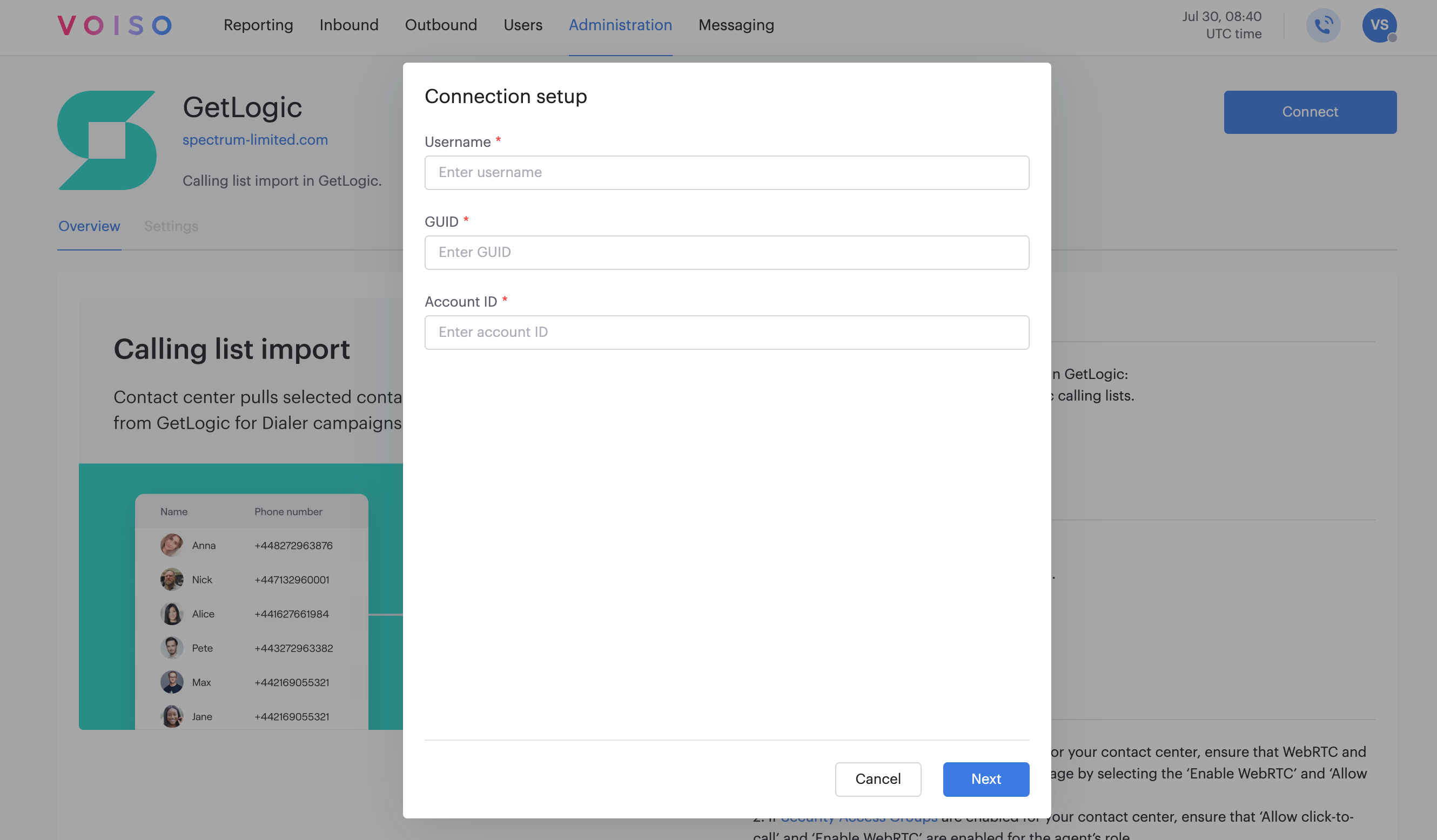 GetLogic connection setup