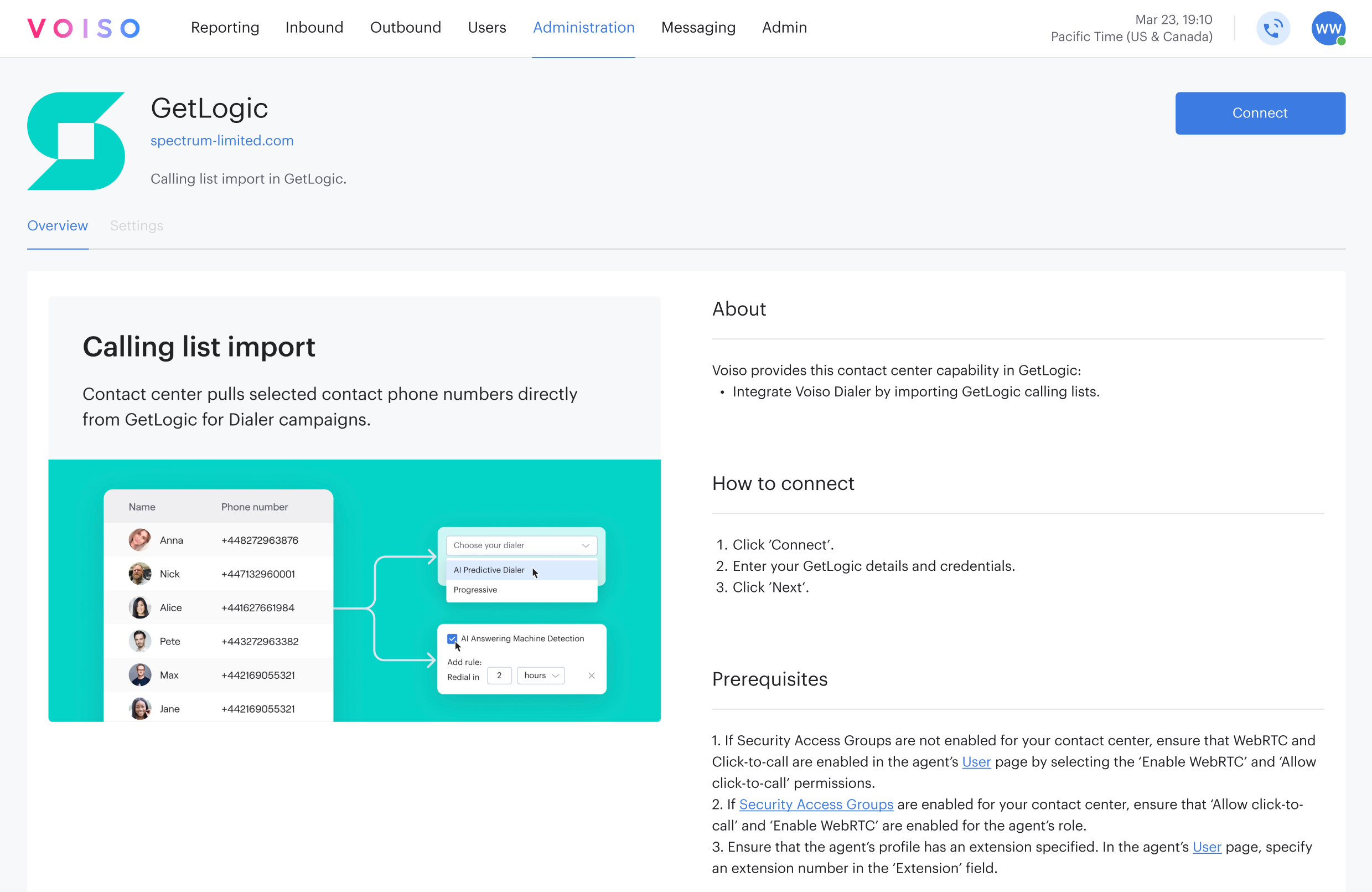 GetLogic integration overview page