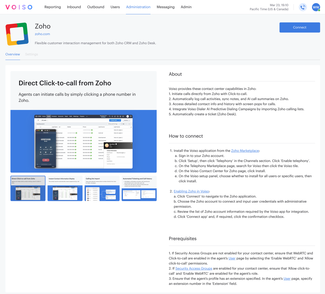 Integrations Zoho Integration Page