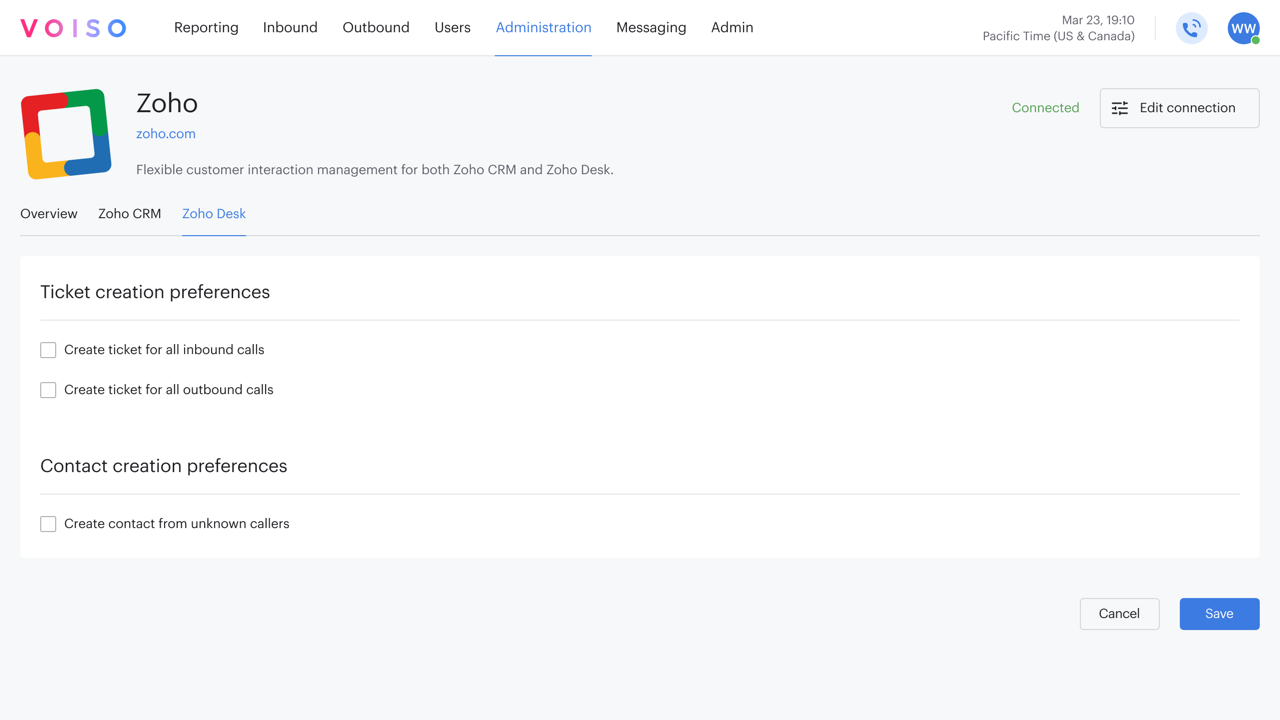 Integrations Zoho Page Zoho Desk Tab