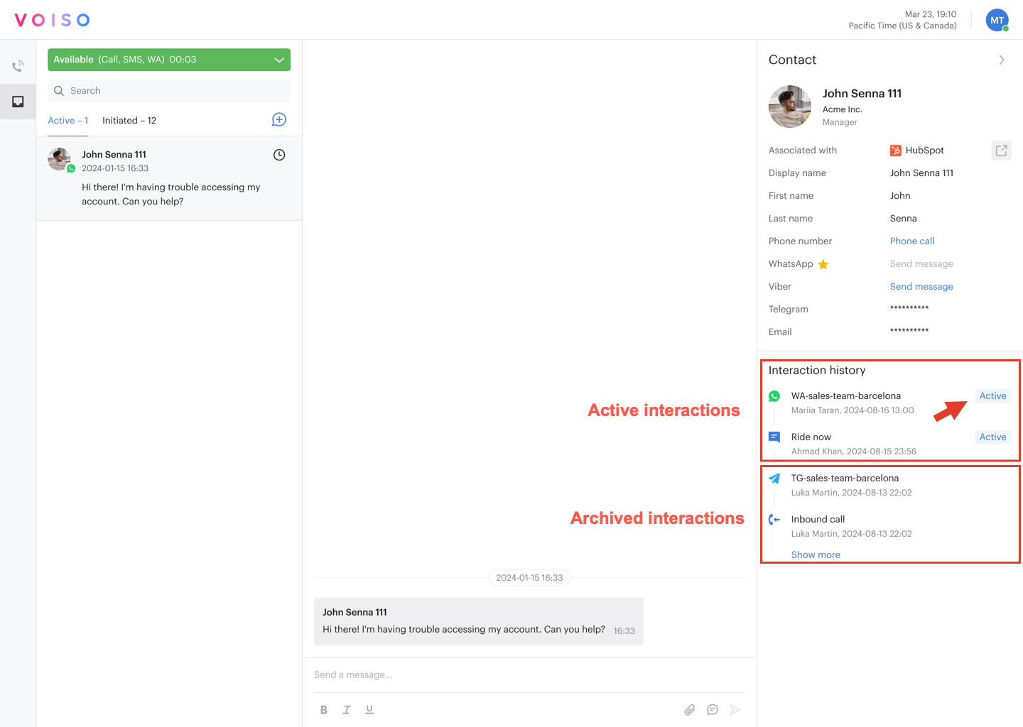 Omnichannel Using Contact Lookup Contact History