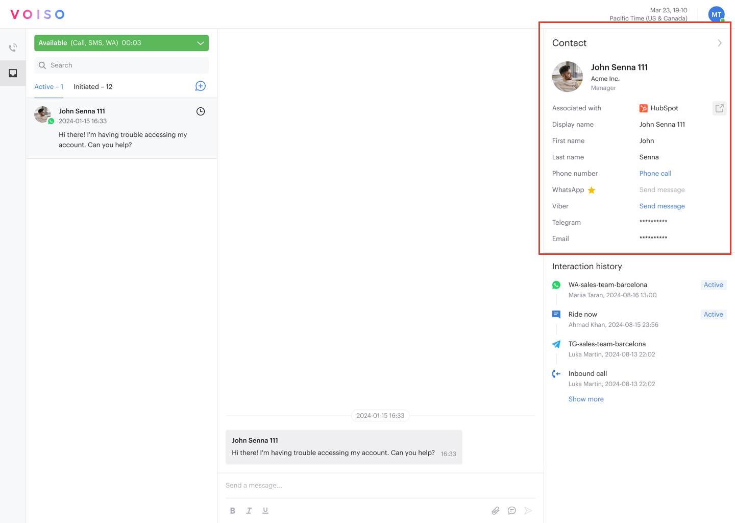 Omnichannel Using Contact Lookup