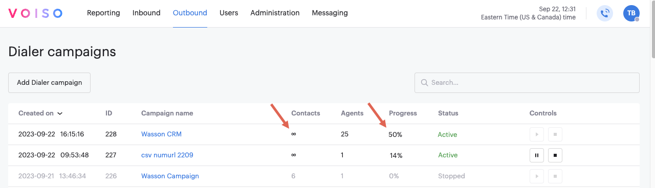 Outbound Dialer Campaign Live Campaign Contacts Progress