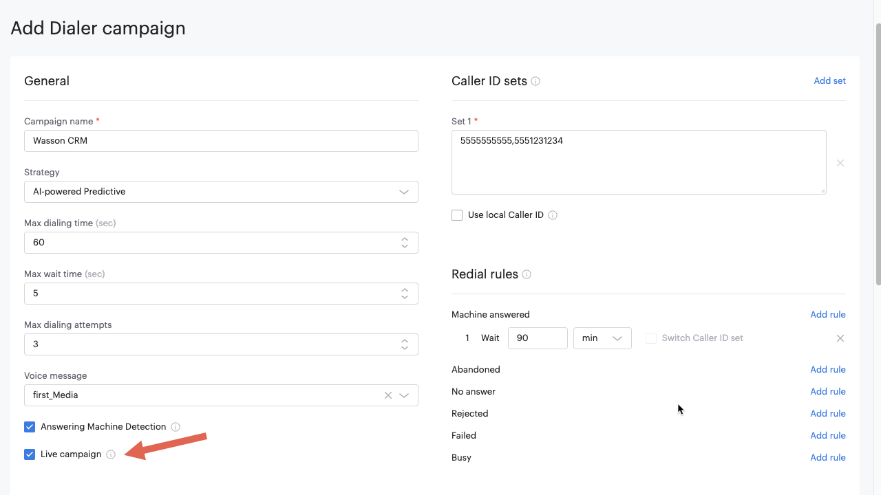 Outbound Dialer Campaign Live Campaign