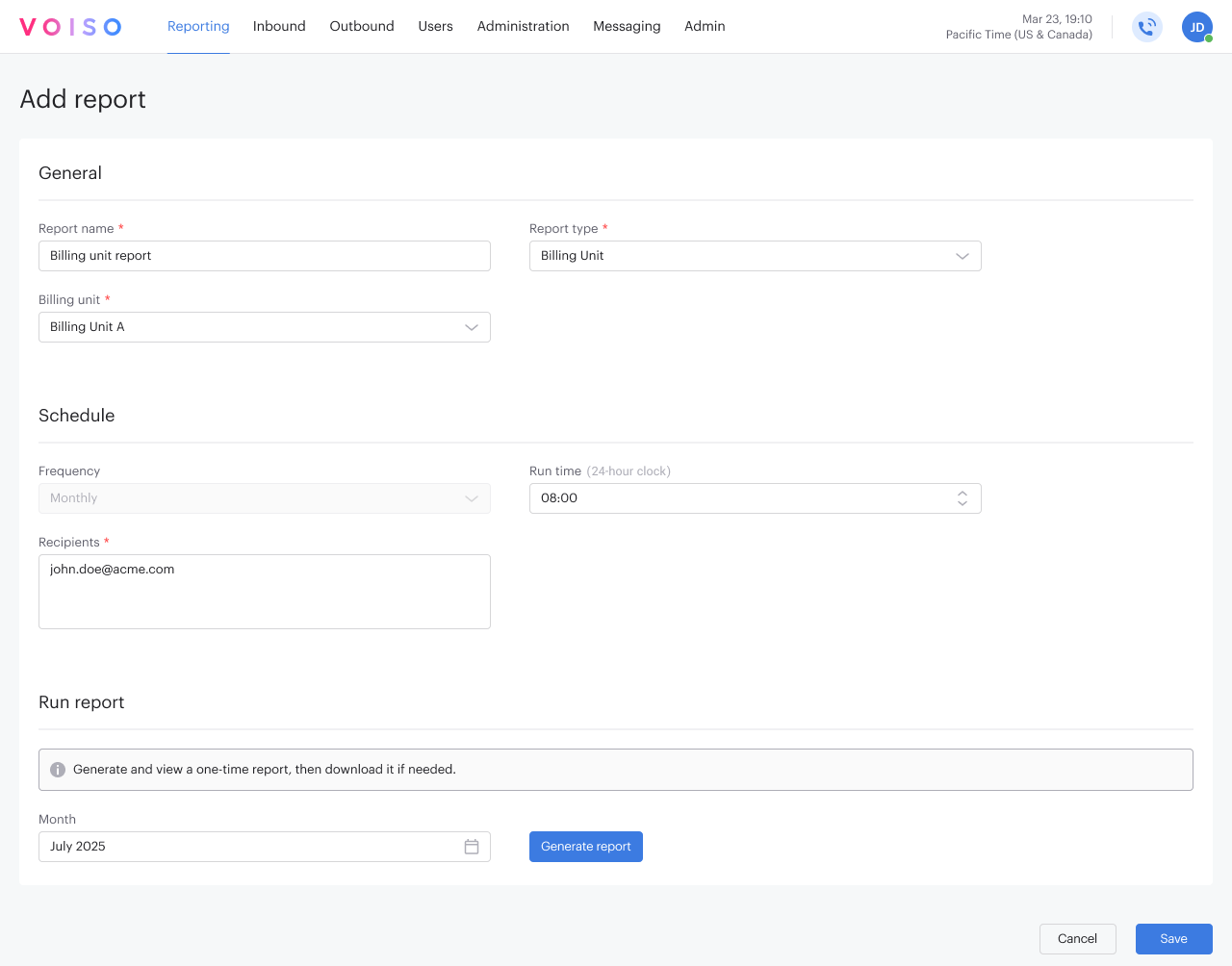 Reporting Billing Unit Report