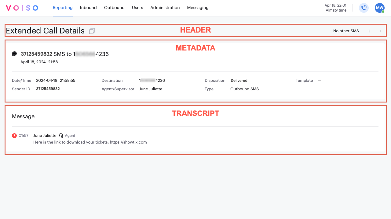 Reporting CDR Extended Details SMS Labeled