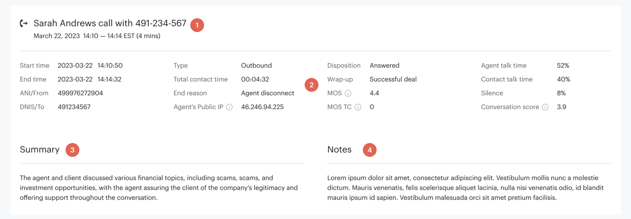 Reporting CDR Extended Details Voice Call Metadata Section