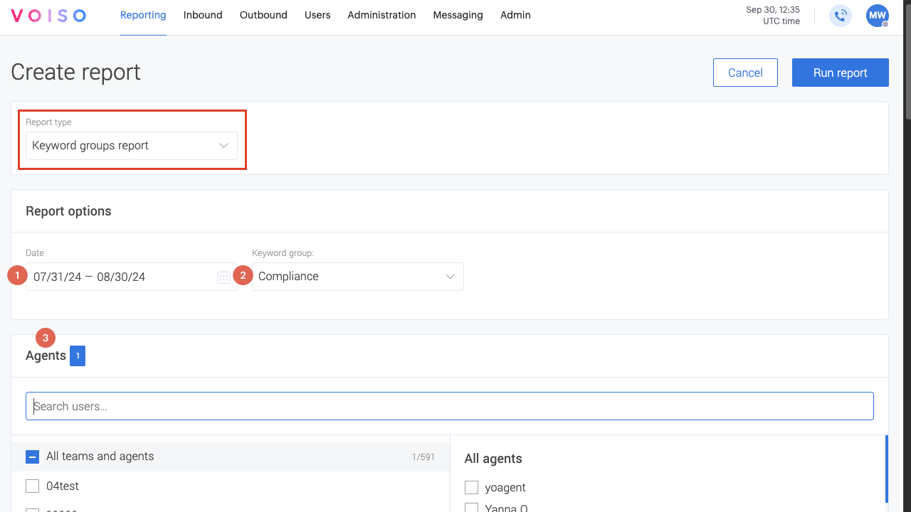 Reporting Create Report Keyword Group