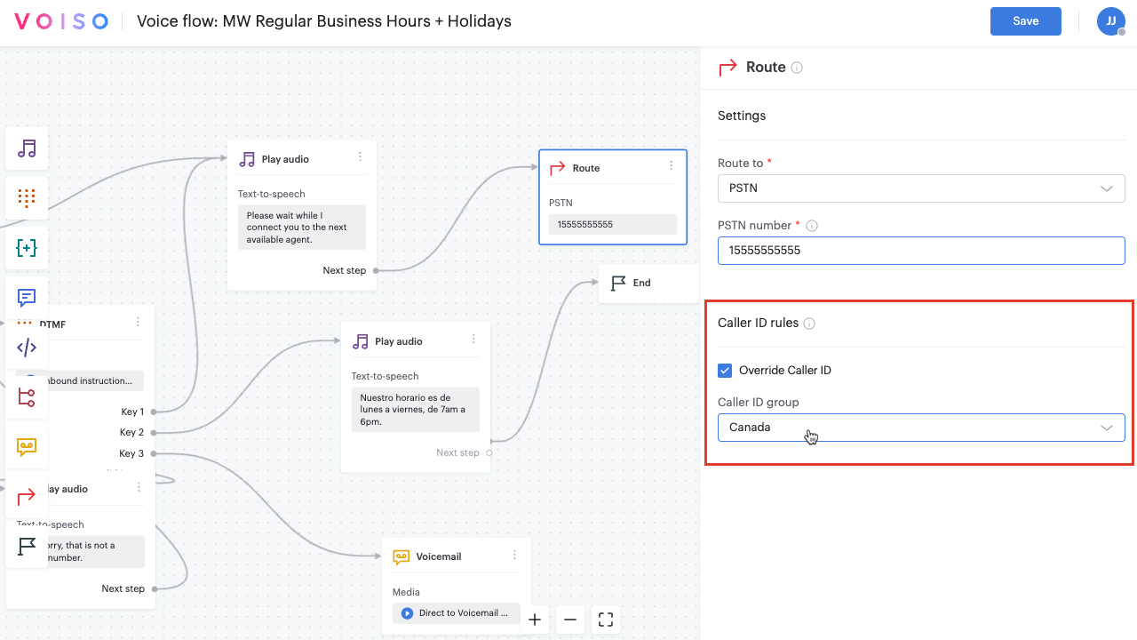 Reporting Flow Builder Route Node Caller ID Rules