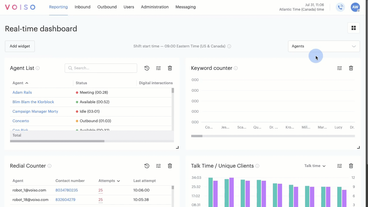 Reporting Real-time Dashboard Switch Between Dashboards