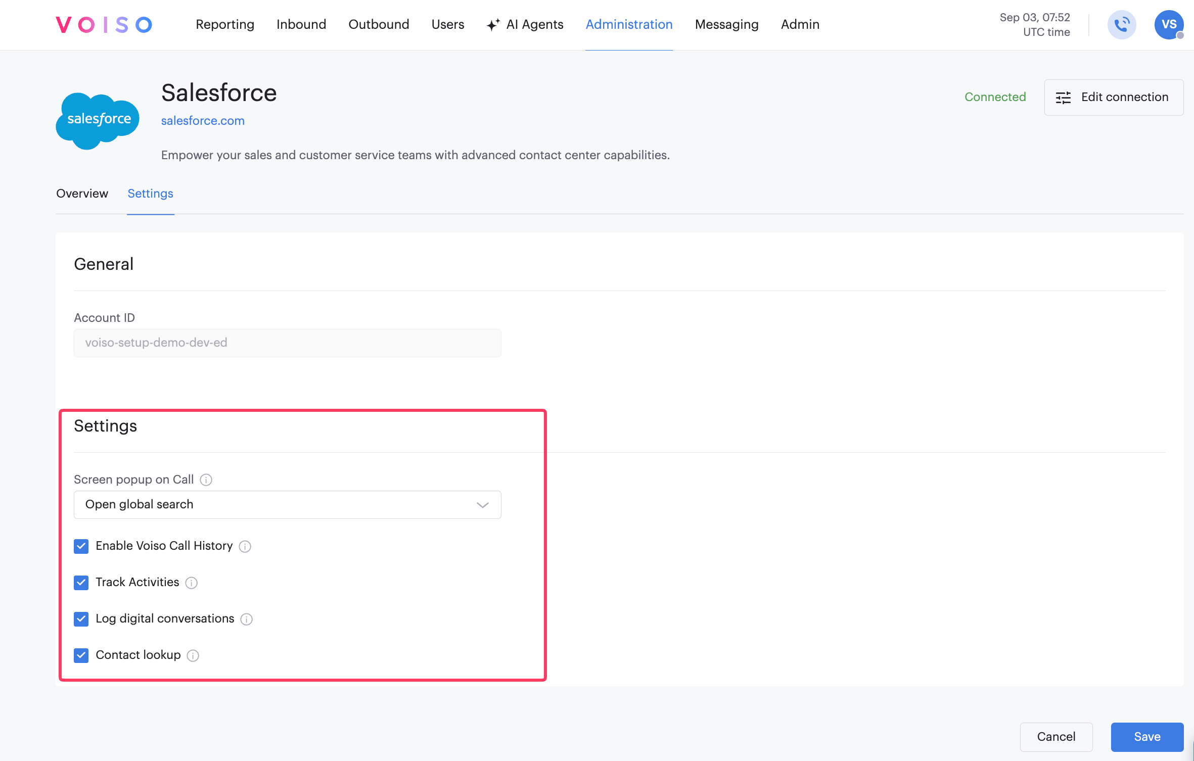 Salesforce integration settings