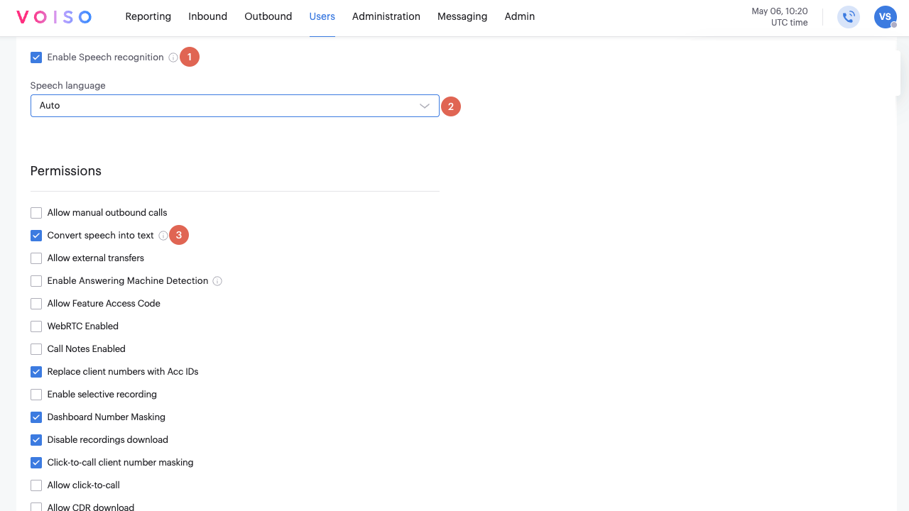Speech Analytics non-SAG Agent Configuration User Page
