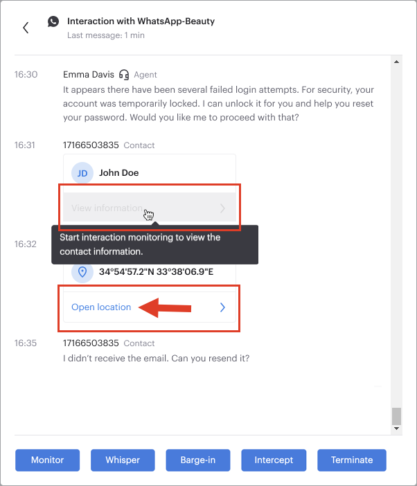Supervisor Agent Zoom WhatsApp Interaction Contact Information Location