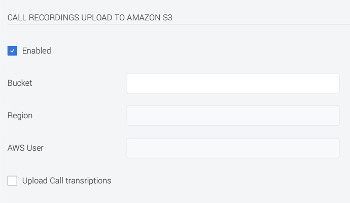 System Settings Call Recordings Upload To Amazon S3