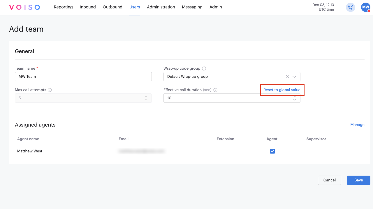 Teams Add Team Added Agents Reset to Global ECD