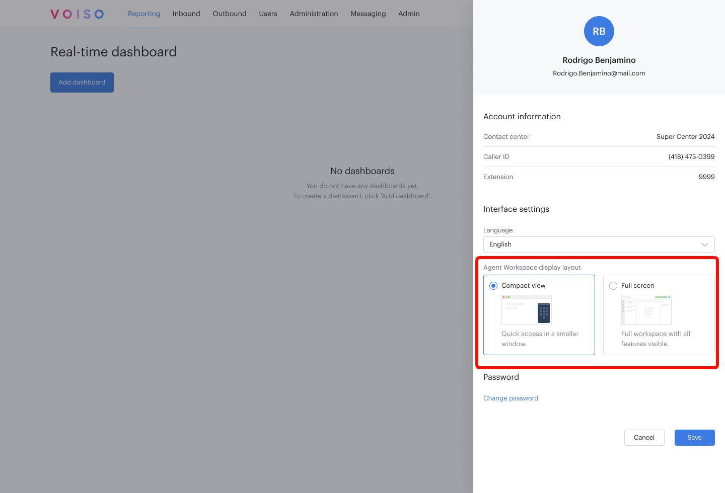 Agent Workspace display layout setting