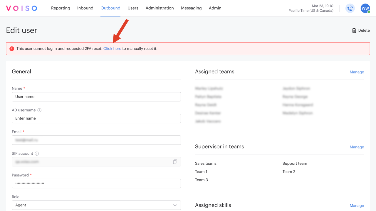 Users Edit User Page Reset 2FA Alert