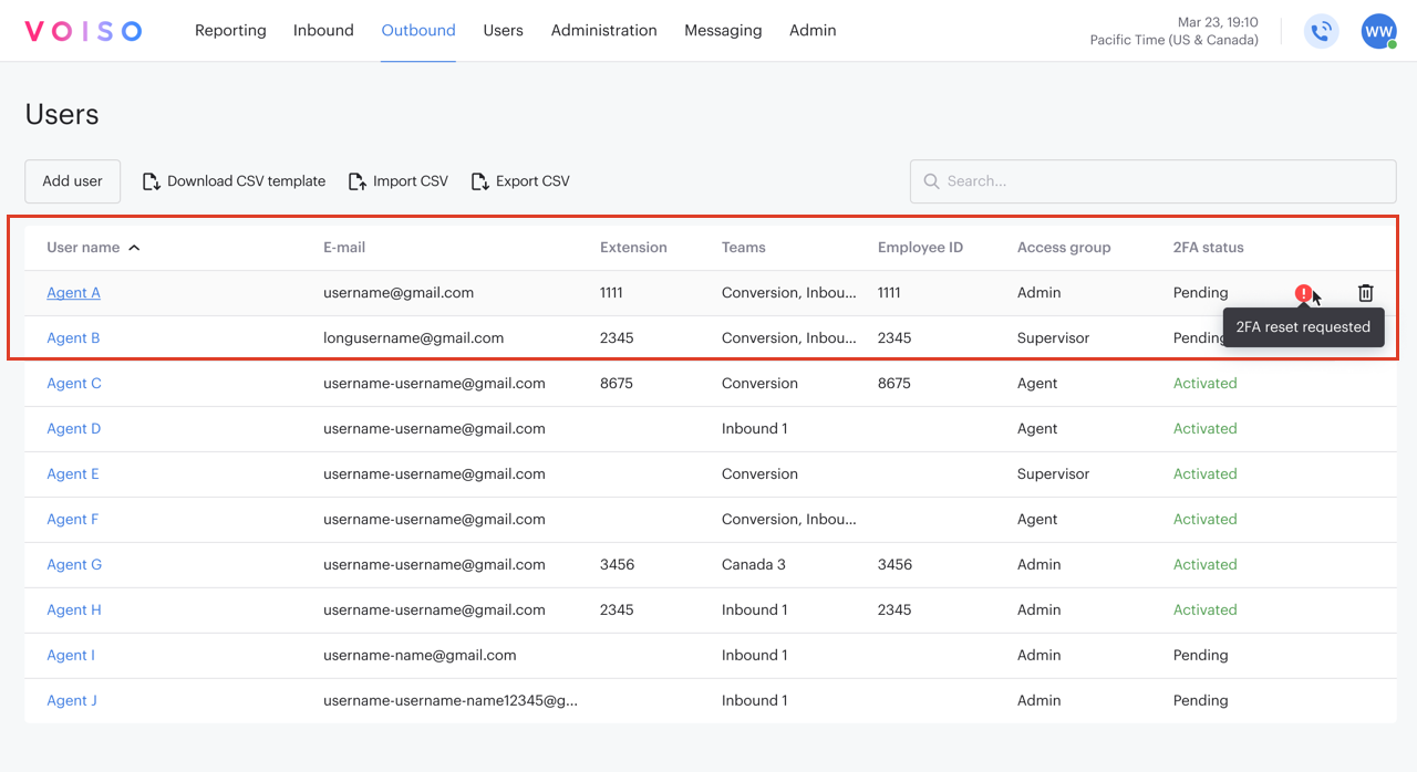 Users Reset 2FA Alert