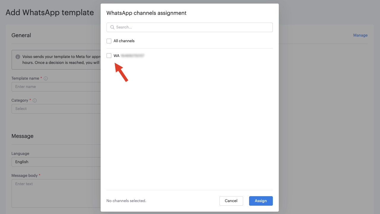 WhatsApp channels assignment Panel