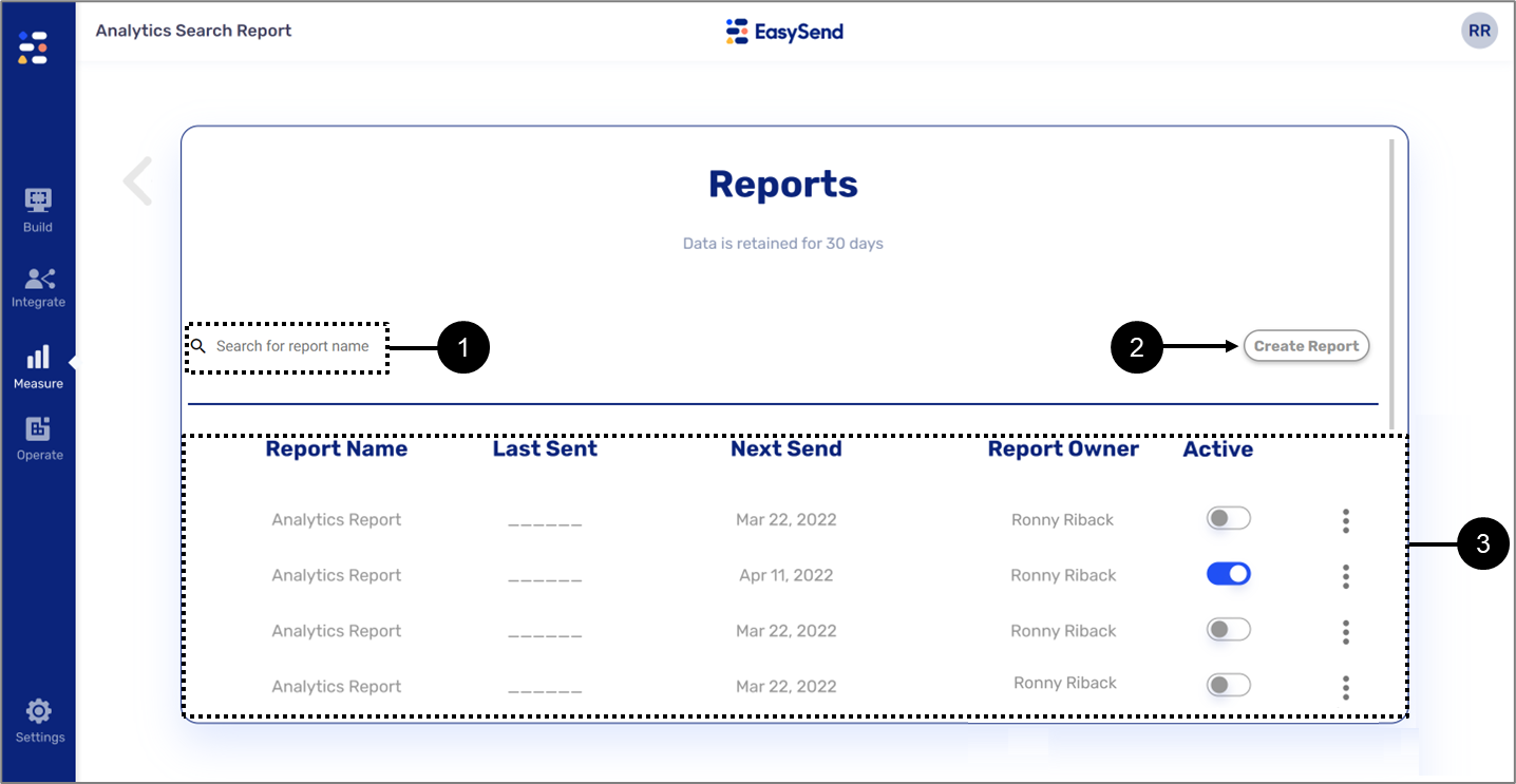 Search Reports Screen.