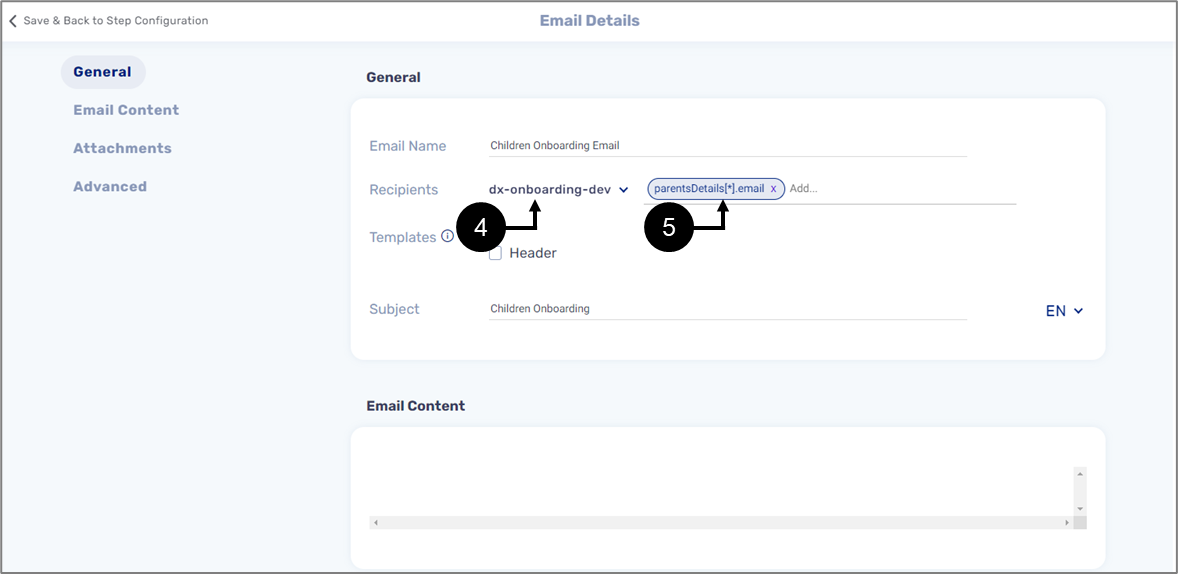 Under General, select the desired Deploy/Preview environment and enter the mail recipient.