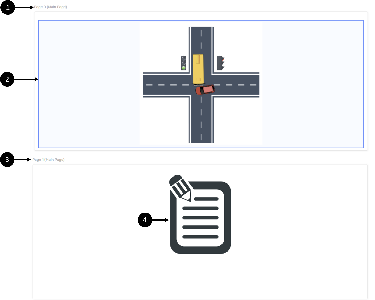 A Main Page with an added Car Claim Accident Map component and a second Main Page with a Preview component.
