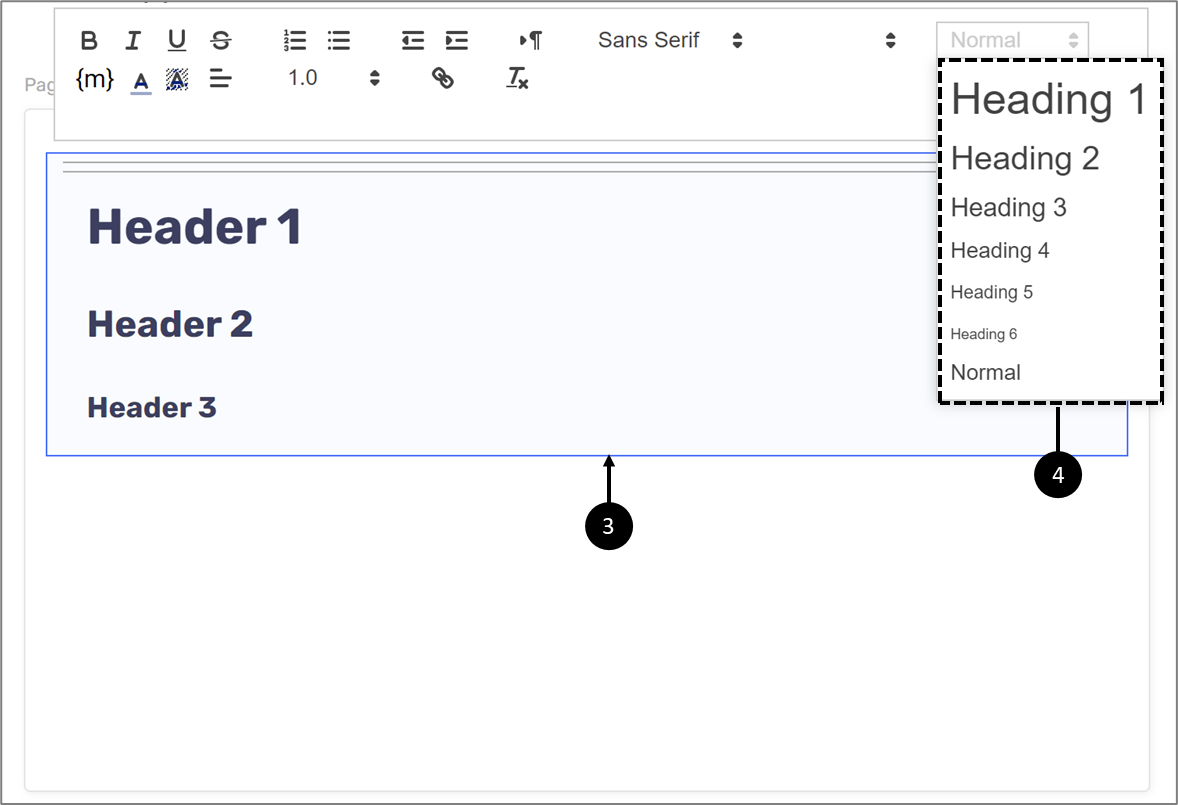 Figure 3: Using the Rich Text Component to Set Heading Levels