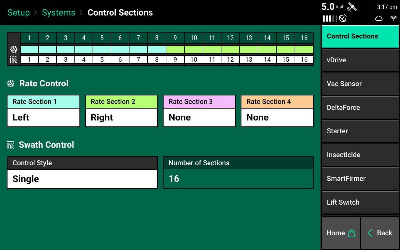 Gen3 Liquid System — Control Sections and Rate Section Setup