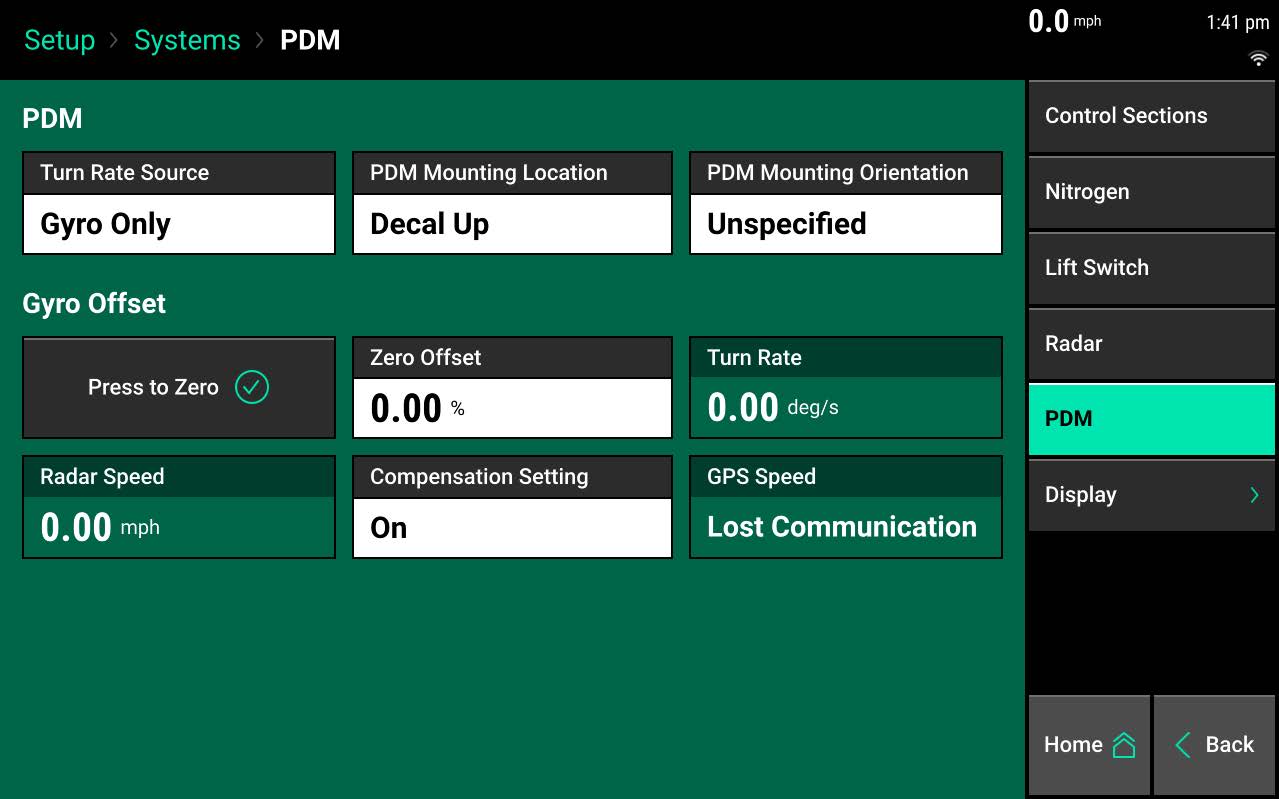 Gen3 Liquid System — PDM Configuration and Turn Rate Compensation