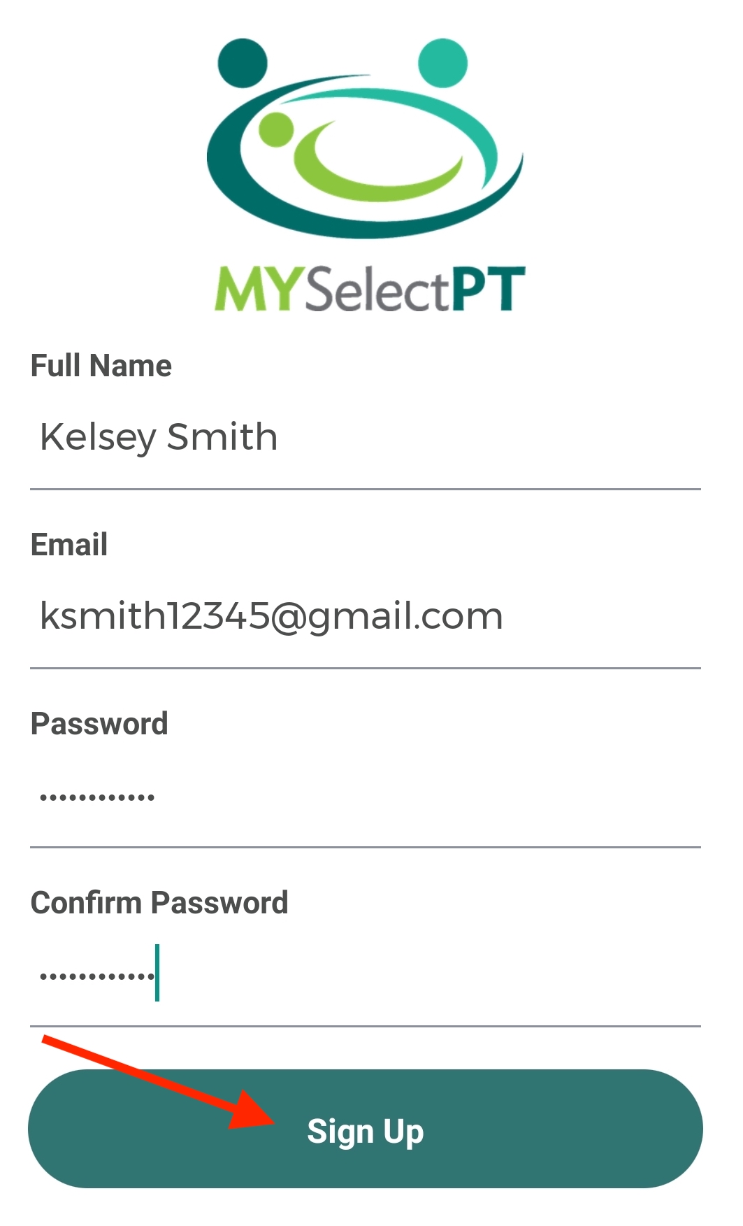 MYSelectPT_Mobile App_App Functions_Sign Up_Completed Form.jpg