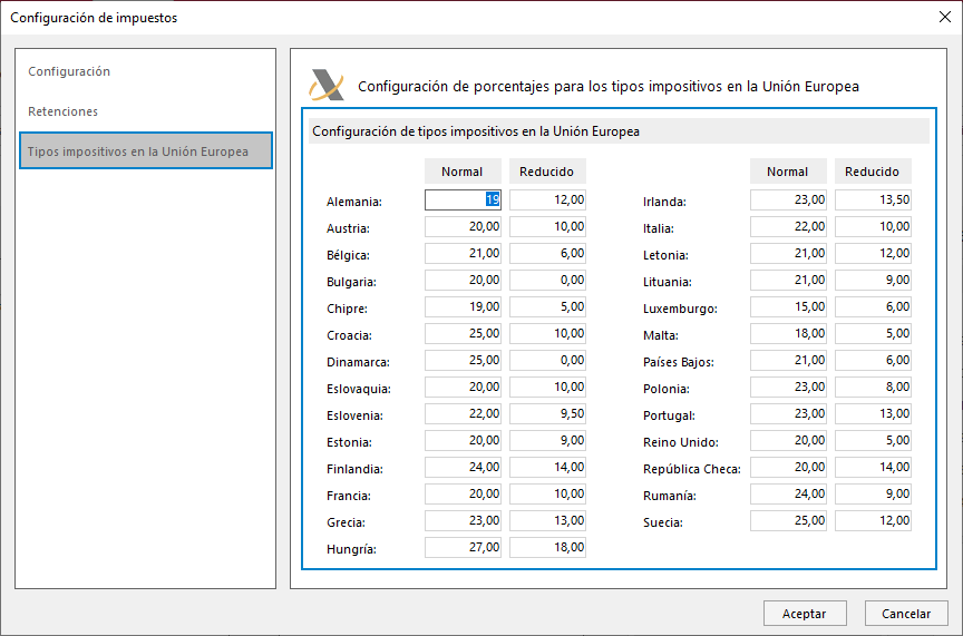 F483 - Modificar El Tipo Impositivo De Un País De La Únión Europea ...