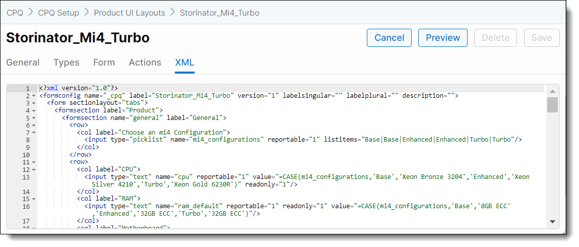 XML tab - Product UI Layout