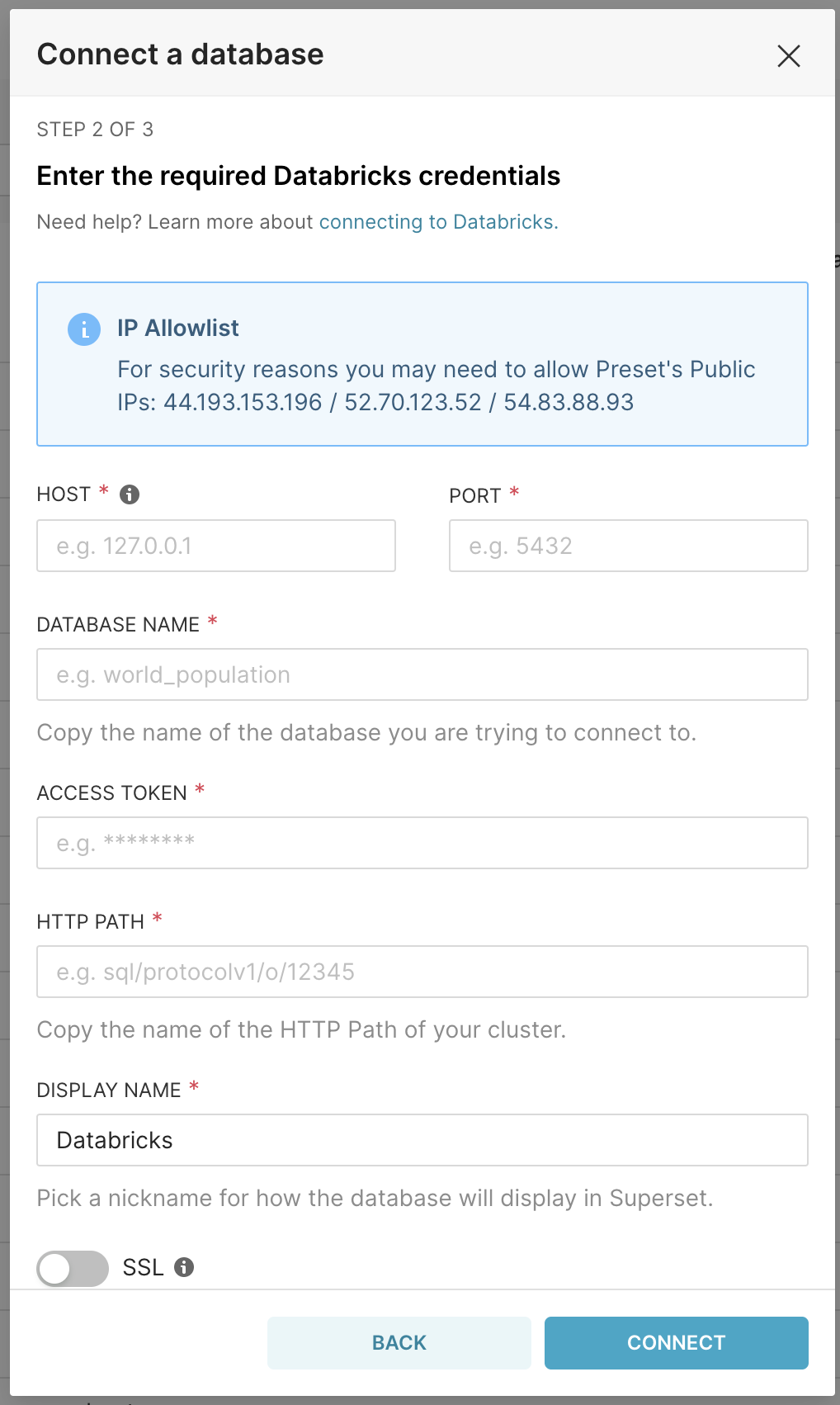 How to Connect a Databricks Database to Preset