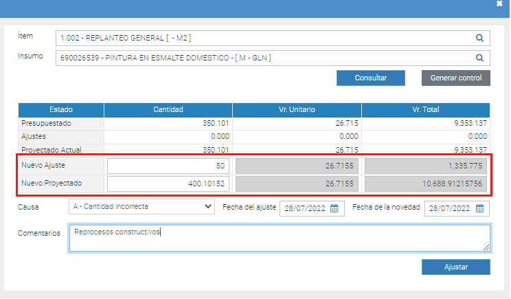 Aplicacion de ajustes item1