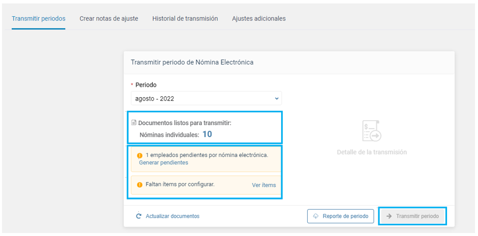 Detalle de los pendientes en nómina electrónica