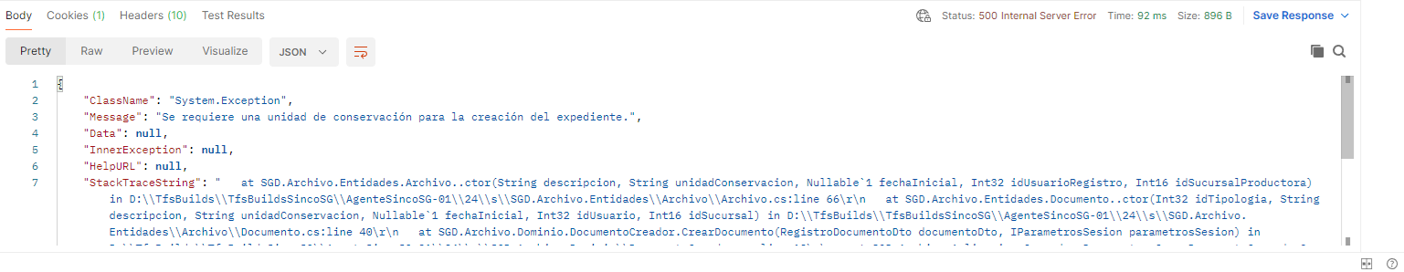 Excepcion 500 - DatosObligatorios - CreacionDocumento