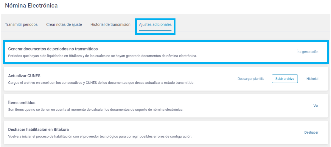 Generar documentos de periodos no transmitidos