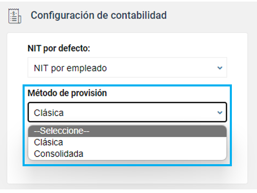 Opción configuración de contabilidad