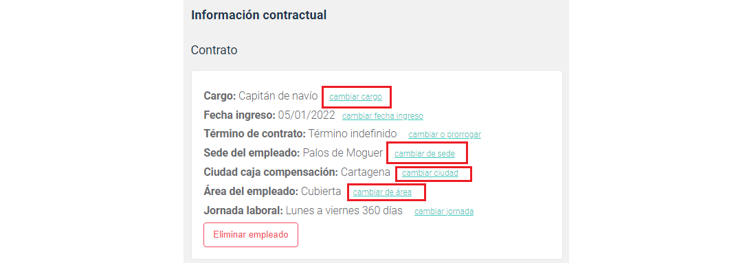 Cambiar de cargo, sede, área y ciudad de la CCF