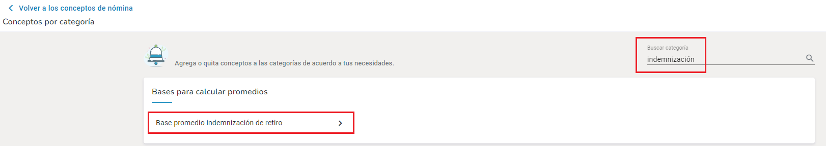 Configuración de conceptos para el promedio de la indemnización